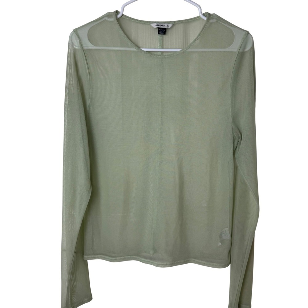 American Eagle Outfitters Light Sage Green Long Sleeve Mesh Top